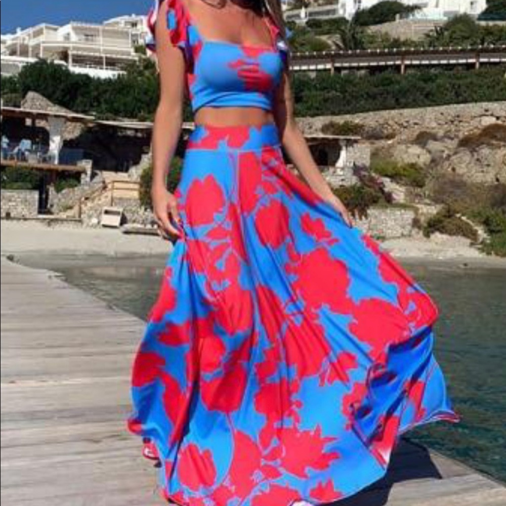 Two piece high waist floral dress